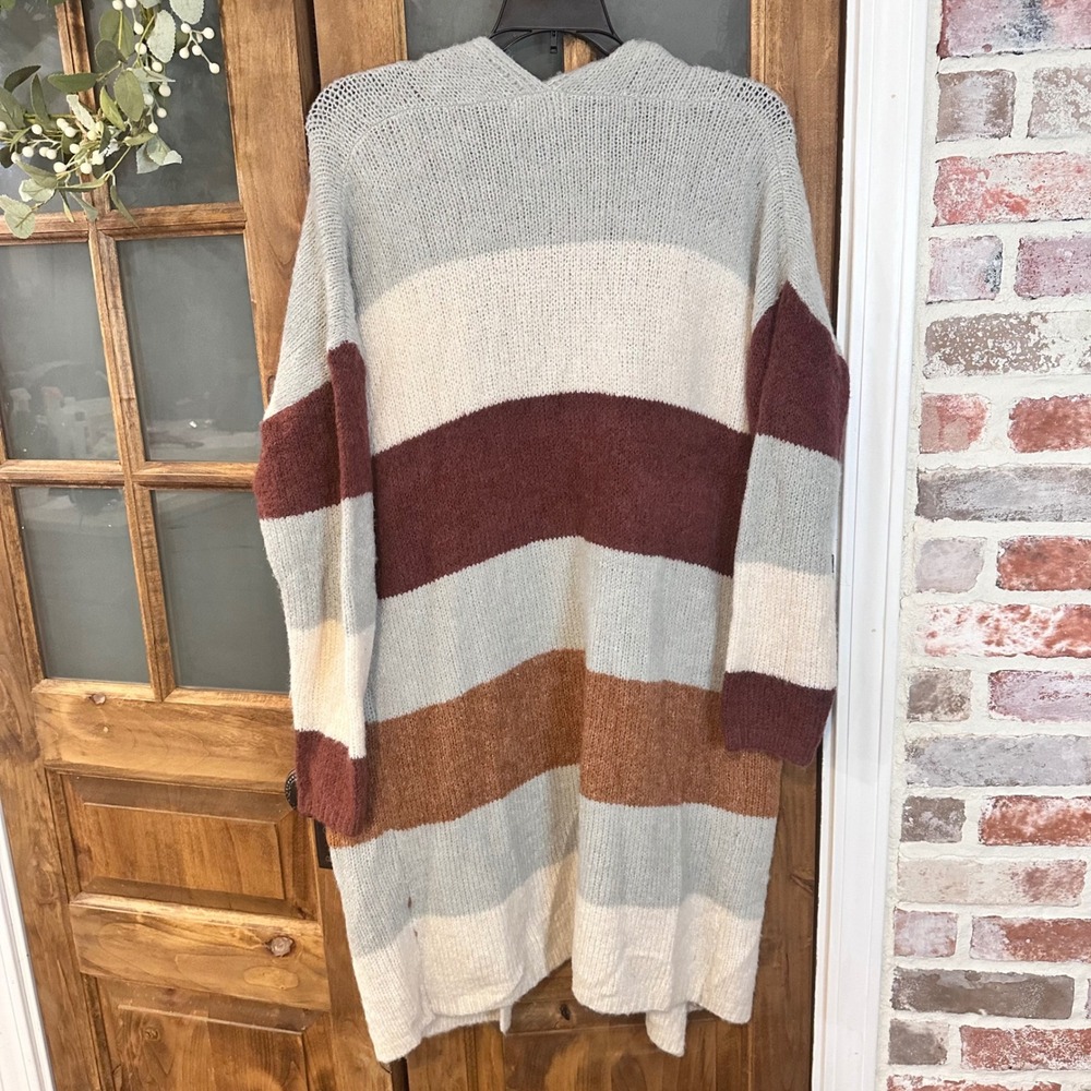 Entro Cardigan Sweater Women's Size M Colorblock Striped Open Front Grandmacore - Picture 7 of 8